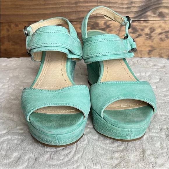 Frye Carlie Sling Platform Wedge Sandals Sz 9.5M Teal Mint Green Chic Prep EUC - Picture 7 of 14